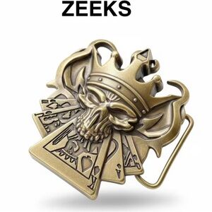 New King of Skulls Belt Buckle, Metal Crown & Ace of Spades Design